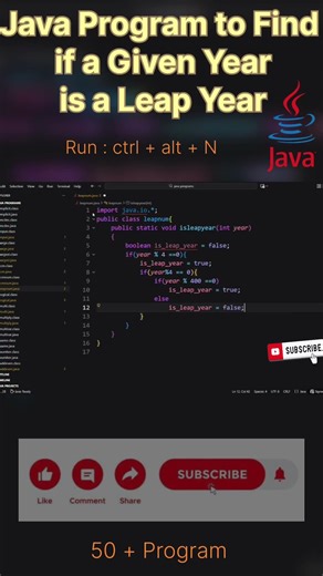 Program of Find Given Year is Leap Year in Java | #youtube #ytshorts #trending#shorts #youtubeshorts