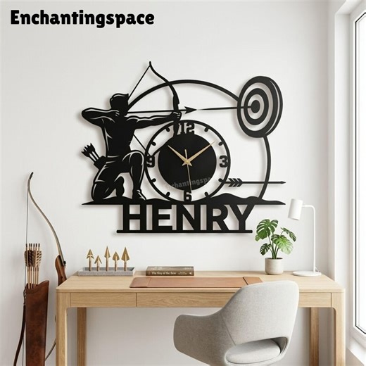 Personalized Archer Metal Clock, Minimalist Living Room Wall Accent, Custom Gift for Son - Etsy