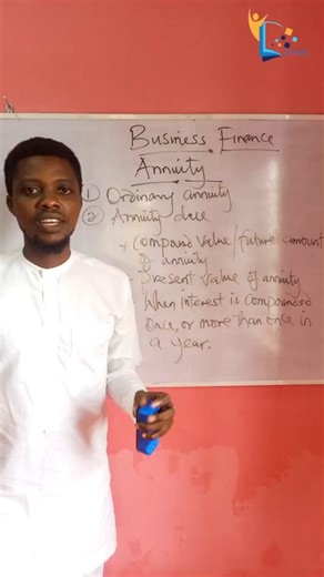 BUSINESS FINANCE/ BUSINESS MATH/ PROJECT FINANCE. This is another interesting topic, ANNUITY. Here we understood the different types of annuity, the compound or future value of an annuity, how to solve problems when annuity is compounded once or more than once in a year, and how to ascertain the present value of annuity. Formulas that will aid us in understanding the topic well were also outlined. Full Class👇 https://youtu.be/8US2VOCPrPI?si=RKBGRM0_Pq0oukYN Follow us on our social media handles