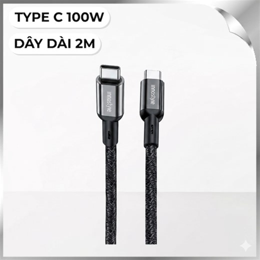 Cáp sạc nhanh và truyền dữ liệu Type-C - Type-C 100W 2m Innostyle ICC200ALBLK - giá rẻ