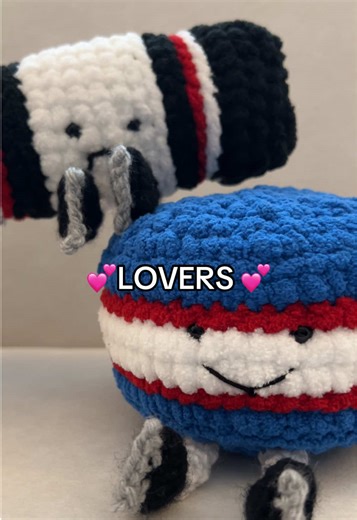 ✨LOVERS ✨ I loved everything about this scene…but the way both of them were standing absolutely SENTTTT me 😂 …so obviously I had to recreate it with the Shane and Ilya inspired plushies I crocheted 😅 I used my hockey stick and puck crochet patterns and swapped out the colours to create these two lovers 💕#crochet #crochettok #heatedrivalry #ilyarozanov #shanehollander
