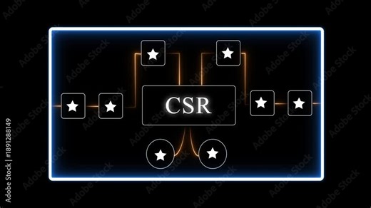 Corporate Social Responsibility C S R Neon Infographic Animation Concept with Glowing Stars and Lines on Black Background for Business and Sustainability Themes