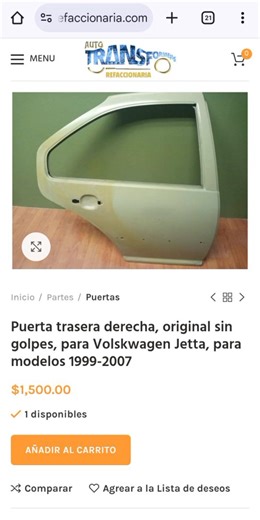 https://autotransformersrefaccionaria.com/producto/puerta-trasera-derecha-original-sin-golpes-para-volskwagen-jetta-para-modelos-1999-2007/ | Autotransformers Refaccionaria | Facebook