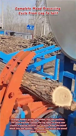 Complete Wood Processing Cycle From Log To Split