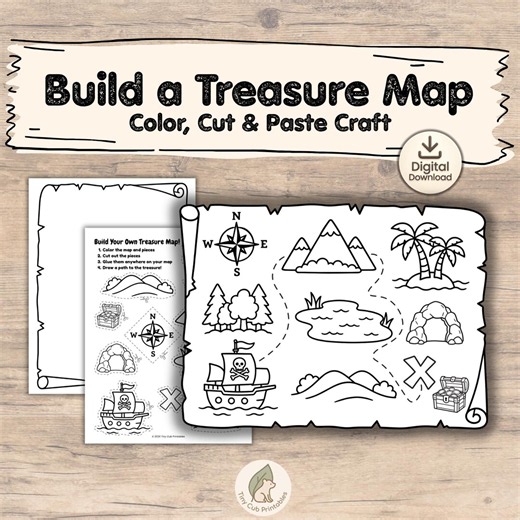 Pirate Treasure Map Craft Printable | Cut and Paste Activity for Kids | DIY Treasure Hunt | Pirate Birthday Party Activity, - Etsy