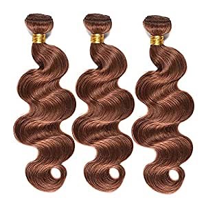Peruvian Body Wave Human Hair Bundles (18" 20" 22",300g) 100% Unprocessed Peruvian Virgin Hair Extensions for Black Women Light Auburn Brown Body Wave Bundles Color 30#