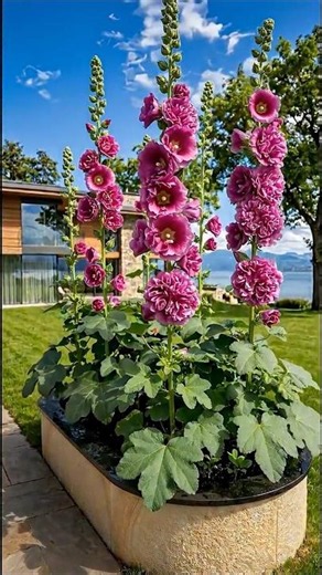 Hollyhock ‘Double Purple’ Bursts Into Layers of Royal Purple Petals 💜🌸 #gardening