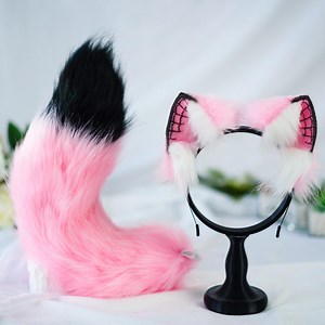 Cute Pink Cat Ears With Spiders Web and Tail Set, Custom Furry Cosplay Set for Conventions and Christmas Halloween, Animal Costume - Etsy