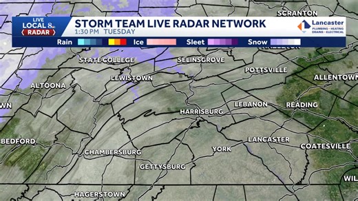 Storm Team Live Radar Network showing some light flurries north & west of Harrisburg. They will continue to move east. Otherwise, it is mostly cloudy and chilly. #PAwx | WGAL News 8 Storm Team