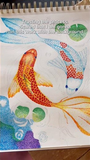 Adding Background to My Fish Pointillism Art | Work in Progress