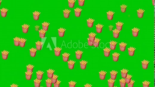 Animated french fries in cartoon style, 2d animation on green screen background, suitable for food, eating and video motion graphics