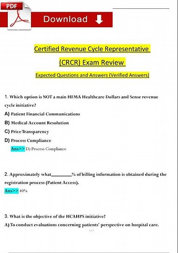 Certified Revenue Cycle Representative CRCR Review 2024 2025 Questions and Revised Correct Answe