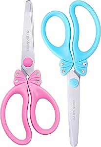 5″ Kids Safety Blunt Tip Scissors, Ages 5-8 & 8-10 for Girls,Rounded Edge & Ergonomic Handles for Small School Student Children Toddler Classroom Cutting Paper,Home DIY (Pink Blue)