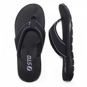 STQ Women‘s Flip-flop Non Slip Comfortable Yoga-Mat Thong Sandals for Outdoor All Black 10 US