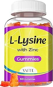VAITE L Lysine Gummies 1000mg with Zinc - Supports Skin, Lip, Vegan, Gluten Free, 60 Chewable L-Lysine for Adults, Vitamins Tissue Health & Immune System, Amino Acid & Complex Supplements, Non-GMO