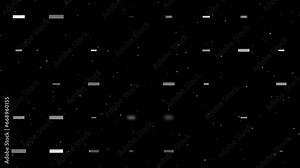 Template animation of evenly spaced minus symbols of different sizes and opacity. Animation of transparency and size. Seamless looped 4k animation on black background with stars