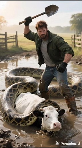 😱 Saving a Cow from a Giant Snake! Unbelievable Rescue!