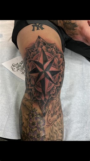 Knee blasted and some fancy script!