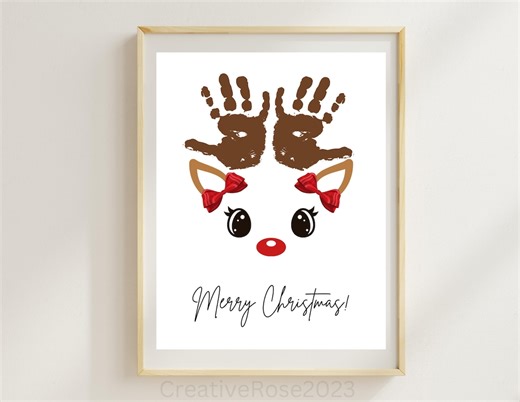Reindeer Handprint Art Printable | My First Christmas Handprint Craft Printable | Preschool Parent Christmas Gift | Winter Handprint Craft - Etsy