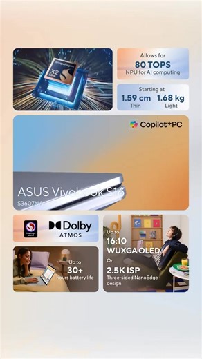 3 δευτερόλεπτα για να κυριαρχήσετε στον τρόπο που εργάζεστε. #ASUS #Vivobook S 16: Λεπτή σχεδίαση, AI αποδοτικότητα και εκπληκτική OLED οθόνη. Δεν είναι απλώς ένας φορητός υπολογιστής, είναι το νέο σας μυστικό όπλο. | ASUS