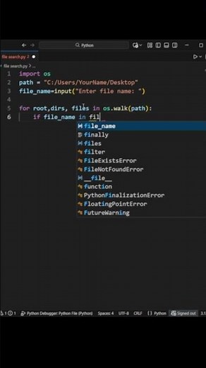 Python Script to Search Files by Name | Beginner Friendly #shorts #coding #python
