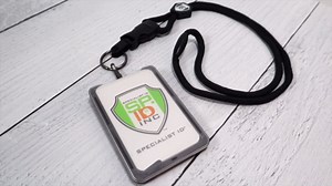 5 Pack - Specialist ID Vertical Top Load Three Card Badge Holder - Hard Plastic with Heavy Duty Breakaway Lanyard w Quick Release Metal Clip & Key Ring - Holds 3 ID Cards Inside (Black)