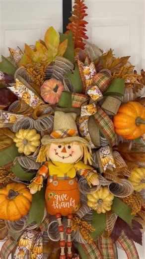 Handmade Fall Harvest Wreath: Scarecrow, Pumpkins & Plaid - Etsy