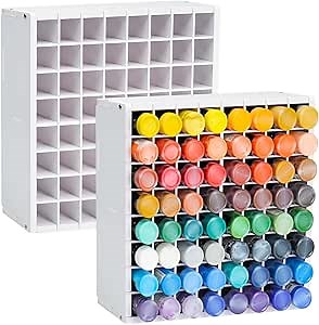 2 Pack 64 Grids Paint Organizer Storage Rack, Wall-mountable Craft Paints Holder, Paint Bottle Organizer Rack Stand for 2 oz Acrylic Craft Paints