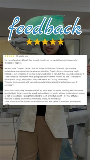 THE SMILE CONNECT DENTAL on Instagram: "Hear it straight from our patient! Your smile transformation journey begins with expert care at Smile Connect Book your consultation today! 📍 Shop no 3, Manas Apartment, Nr Mayur Cinema, Kandivali (W) 🕐 10 am–2 pm, 5–9 pm 📞 080976 18897 . . . . [patient feedback, dental treatment, smile transformation, dental clinic, Kandivali] #patientreview #fivestar #dentistlife"