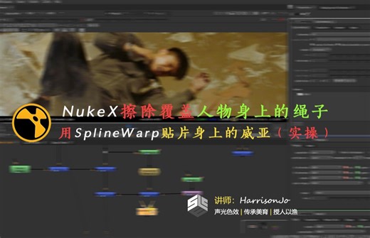 Nuke的Splinewarp工具的使用案例教程用单帧面片覆盖人物衣服上的钢丝威亚