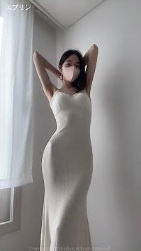 (4K) Very Tight Long White Slip ❤️ Lookbook Fashion by Korean Underwear Model Evelyn