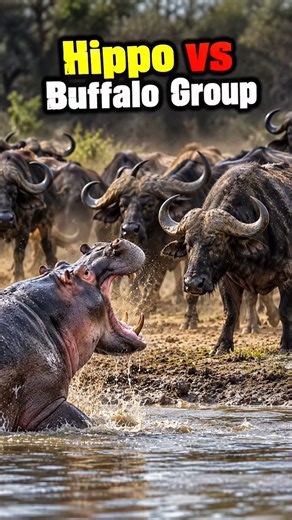 Hippo Refuses to Let Buffaloes Drink Water 😱 #wildlife