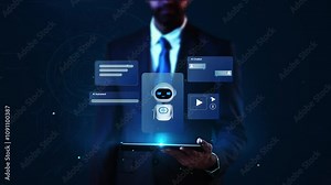 Hi-tech futuristic digital business corporate technology AI, artificial intelligence. Modern research design Big data flow transfer language generative ai presentation machine learning modern computer