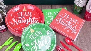 350 Pieces Christmas Disposable Dinnerware Set, Serves 50, Naughty or Nice Paper Plates Team Naughty Team Nice Napkins Cups Cutlery for Christmas Holiday Dinner Party Decorations