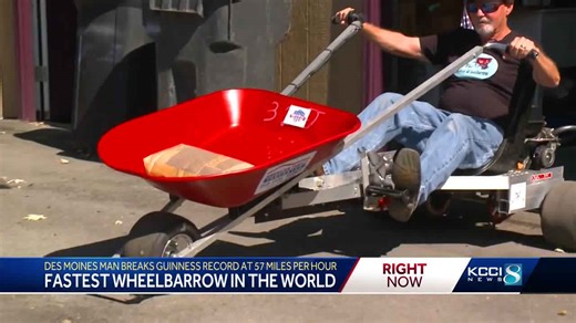 Des Moines man breaks Guinness World Record for fastest wheelbarrow
