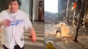 Shocking moment baseball fan blasts off his hand with firework as celebration goes horrifically wrong