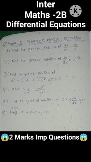 Ts Inter 2nd year Maths-2B Differential Equations 2 Marks Imp Questions 💯% Sure ✅ @magic_ofmaths2569