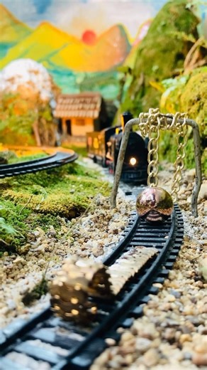 Golden Chain Pulls Steam Train! ⛓️ Miniature Model Magic💥 rc train crash testing #shorts #mrtrain5