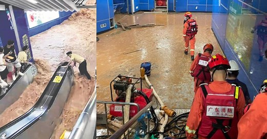 Guangzhou, China floods as muddy water surges into subway station after heavy rain