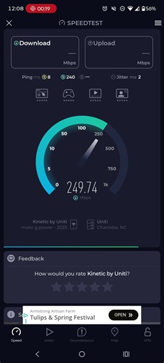 T-Mobile home Internet speed test VS kinetic by Uniti aka Windstream
