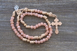 Gate of Heaven | Tan and Rose Gold Paracord Rosary: Pardon Crucifix, Catholic Women Gift - Etsy