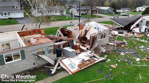 Aftermath of the tornado damage in Lena, Illinois.