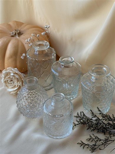 Vintage Style Glass Bud Vases: Embossed Clear Set of 5 - Etsy
