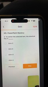 MS. PowerPoint MasteryTo center the selected text, the shortc... | Filo