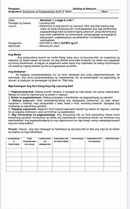 Pangalan:Asignatura: Edukasyon sa Pagpapakatao (ESP) 9 Guro:A... | Filo