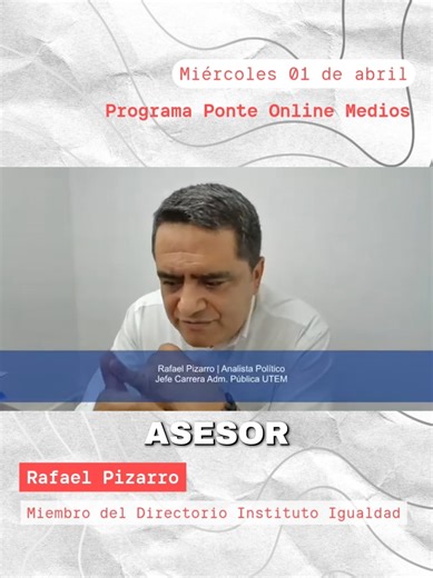 Rafael Pizarro, miembro del Directorio del Instituto Igualdad y director de la carrera de @Administración Pública UTEM de la Facultad de Ciencias Jurídicas y Sociales, participa como analista político en el programa @ponteonline transmitido por UCVTV señal abierta. En está ocasión analiza sobre la estrategia comunicacional del gobierno acerca de la Caja Fiscal y lo que ha repercutido. #socialismo #cajafiscal #paratii #p #paratiiiiiiiiiiiiiiiiiiiiiiiiiiiiiii
