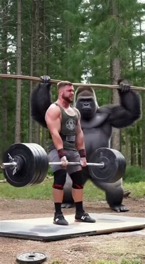 Bodybuilder vs Gorilla in a Squat Challenge. The bodybuilder challenges the gorilla.
