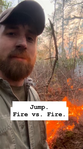 We had a jump so we used a blower and fire to make a new fire break and blacked in the new pressure line. We don’t have to think about it tonight. #wildfire #fire #prescribedfire #success #wildlifemanagement | Native South Wildlife Management