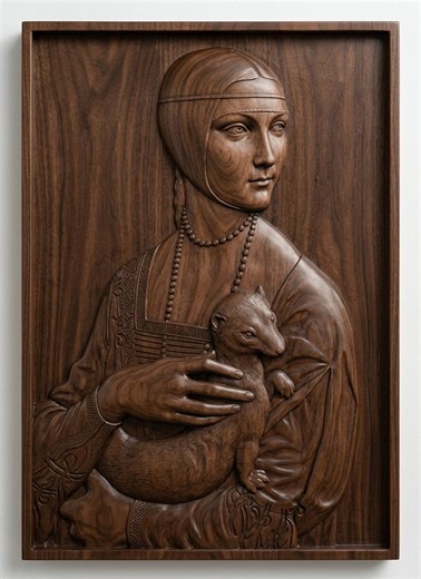 Da Vinci Leonardo Lady With an Ermine 3D Relief STL File, Renaissance Wood Carving Model, Wall Art Digital Download - Etsy