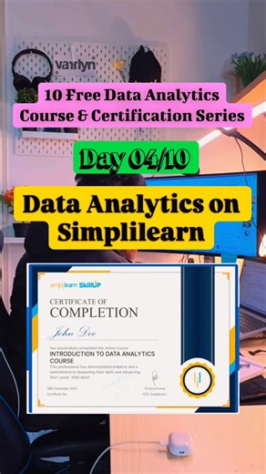 Abhisek Sahu on Instagram: "✅ 10 FREE Data Analysis Courses & Certifications 📅 Day 3: Simplilearn Data Analyst – Data Analytics ☁️ This free Data Analyst course focuses on real, in-demand analytics skills used by professionals 👇 📊 What you’ll learn: Data analytics empowers smarter business decisions. That’s why we created this free Data Analyst course to help you build a strong foundation in handling diverse data, visualizing insights effectively, and applying analytics across industries. Enr